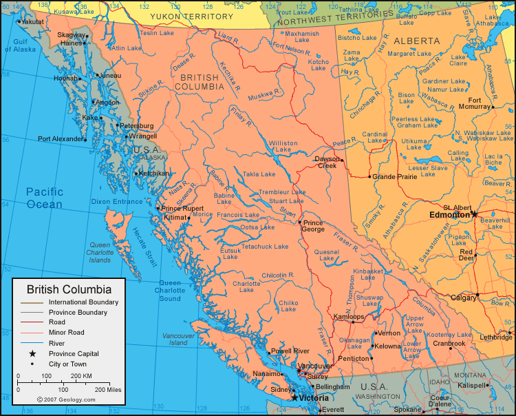 Map Of British Columbia Maps Of Canada Provinces And Territories