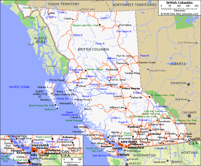 Map of roads of British Columbia