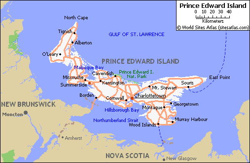 Map of roads of Prince Edward Island