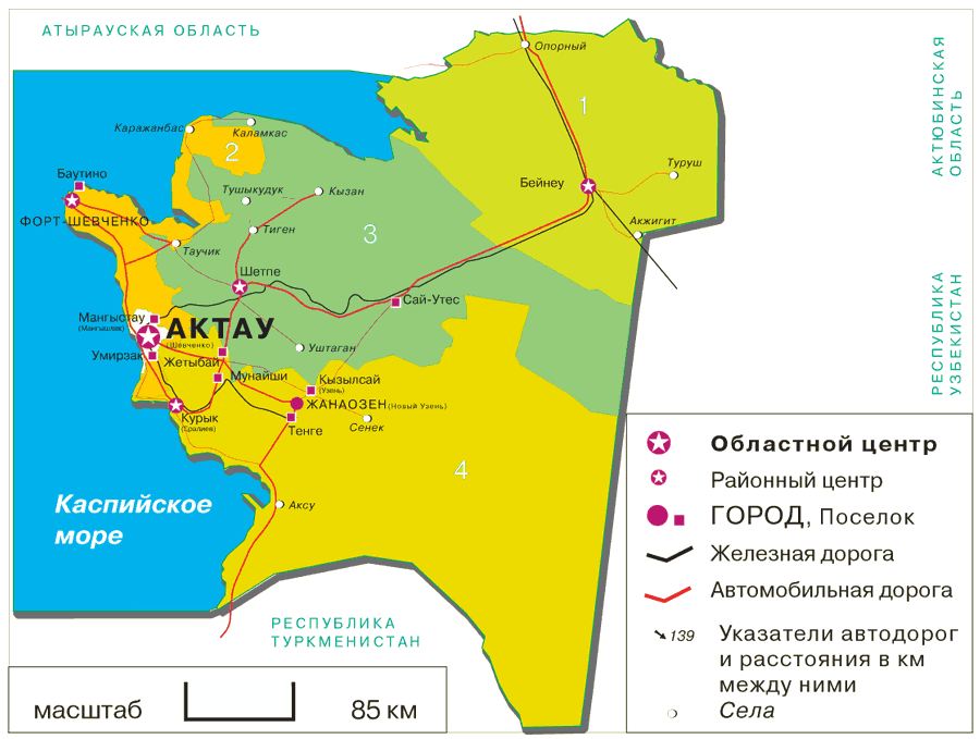 Map of Mangystau Oblast