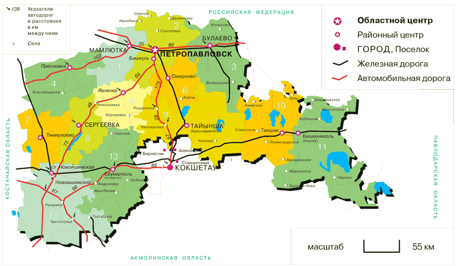 Map of North Kazakhstan Oblast