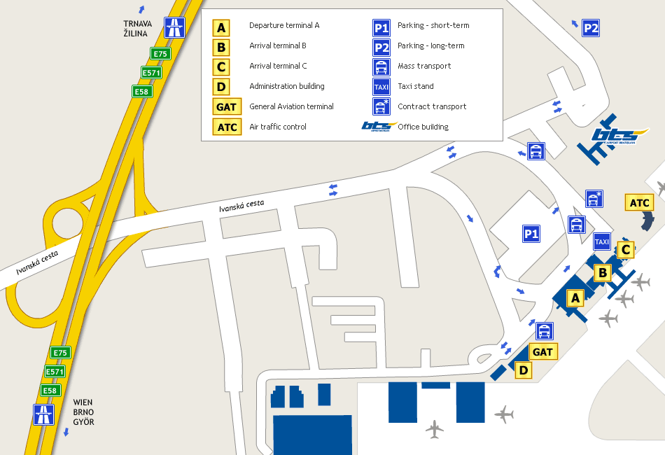 Scheme to arrive at the Bratislava M.R. Stefanika Airport