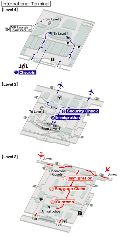 Terminals layout of airlines JAL in Brisbane International Airport