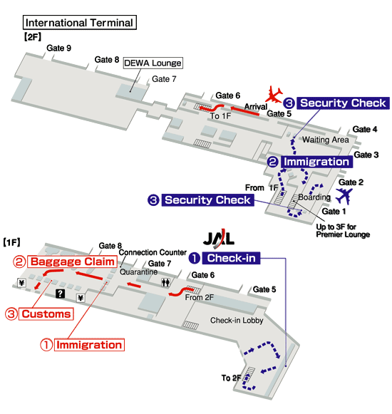 Terminals layout of airlines JAL in Denpasar Ngurah Rai International Airport