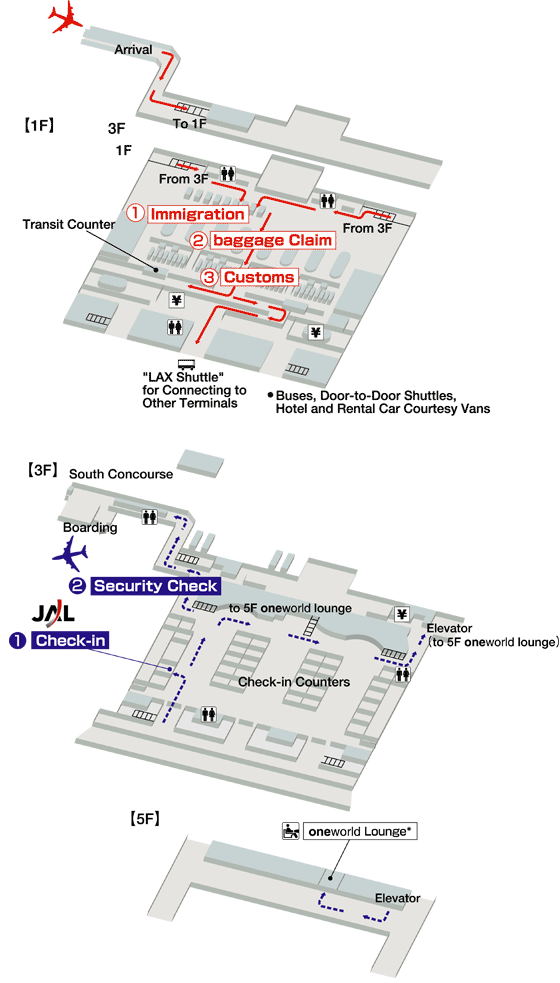 Terminals layout of airlines JAL in Los Angeles International Airport
