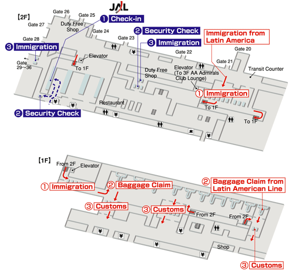 Terminals layout of airlines JAL in Benito Juarez International Airport