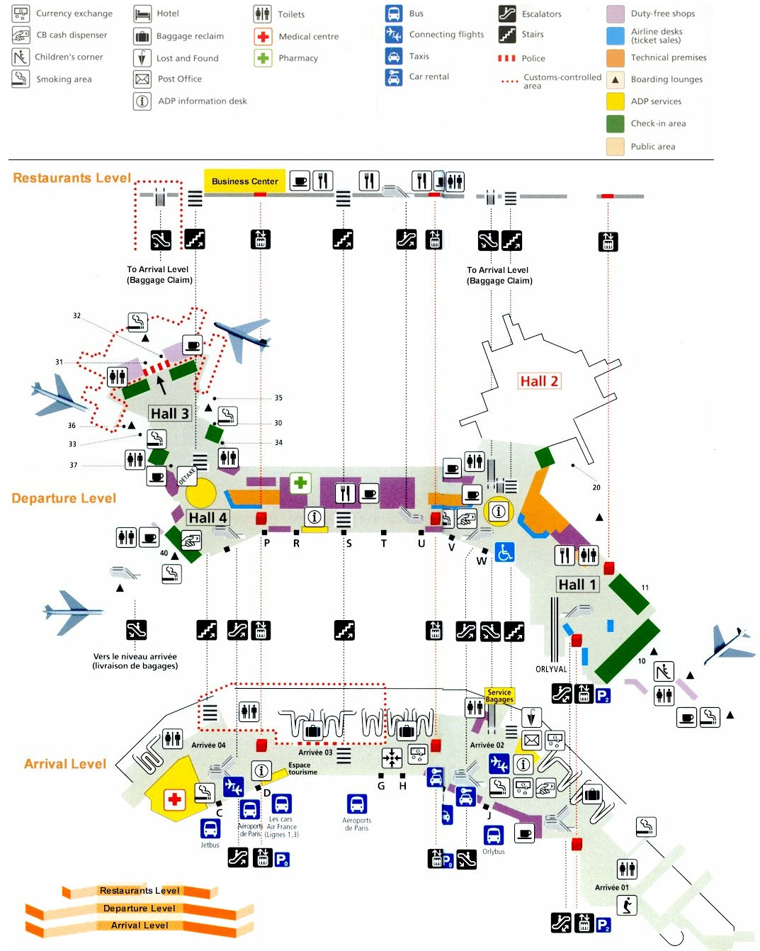 Western wing layout of Paris Orly Airport