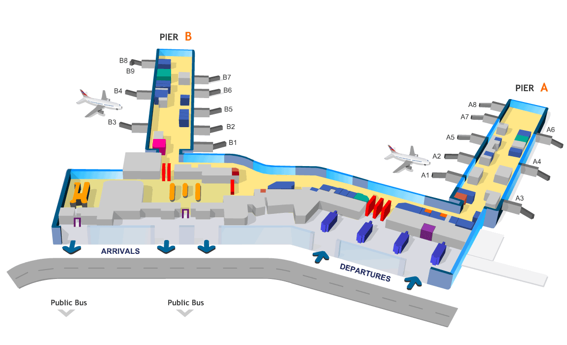 Terminal 1 layout of Prague Ruzyne Airport