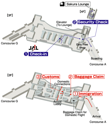 Terminals layout of airlines JAL in San Francisco International Airport