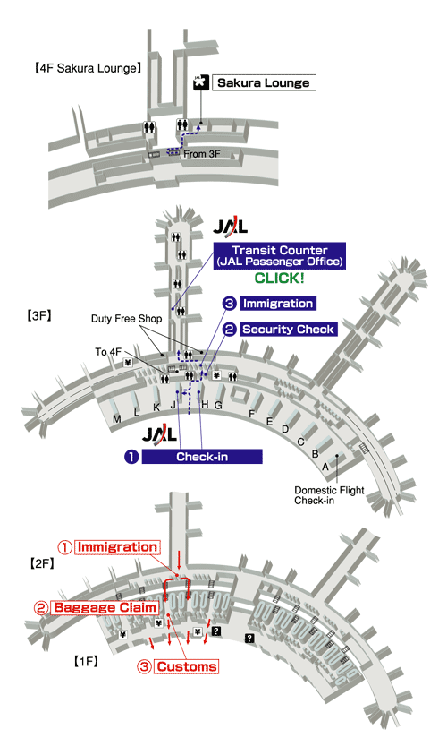 Terminals layout of airlines JAL in Seoul Incheon International Airport