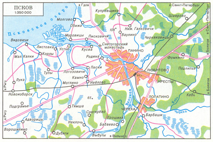 Map of suburb part of Pskov