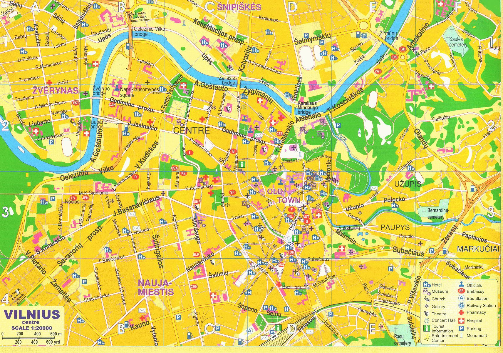 Map of central part of Vilnius