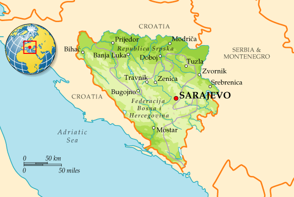 Map of Bosnia & Herzegovina