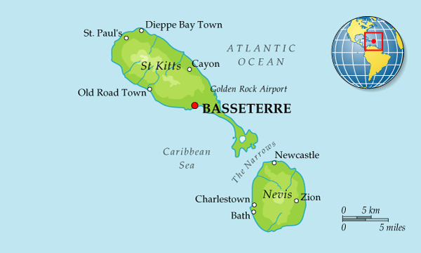 Map of St. Kitts & Nevis
