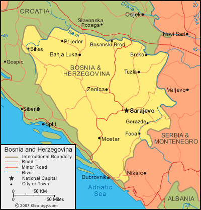 Map of Bosnia & Herzegovina