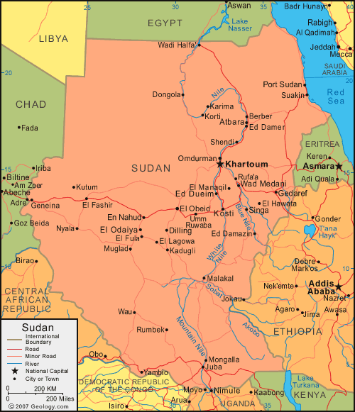Africa. Map of Sudan. Source: http://www.geology.com/