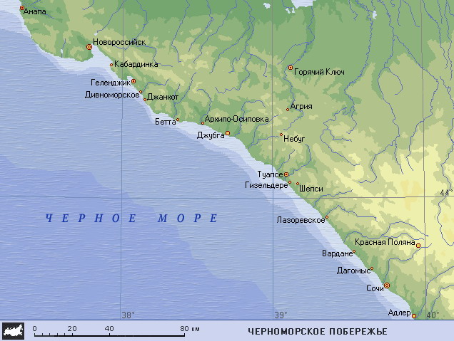 Map of Black Sea coast of Russia