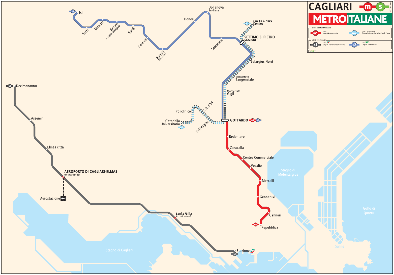 Metro map of Cagliari