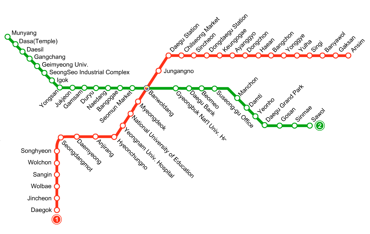 Metro map of Daegu