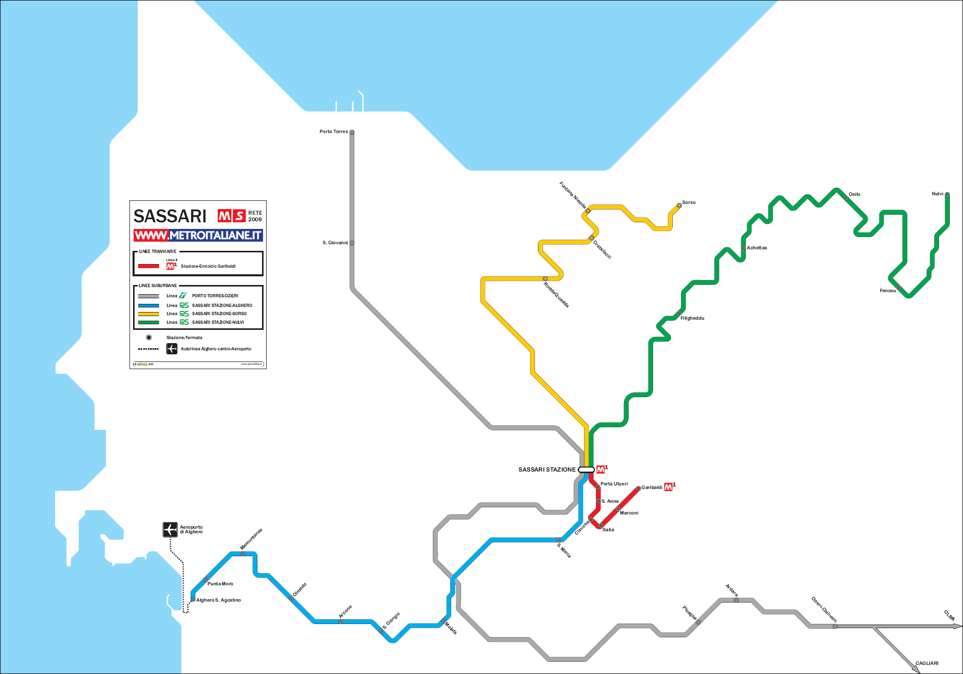 Metro map of Sassari