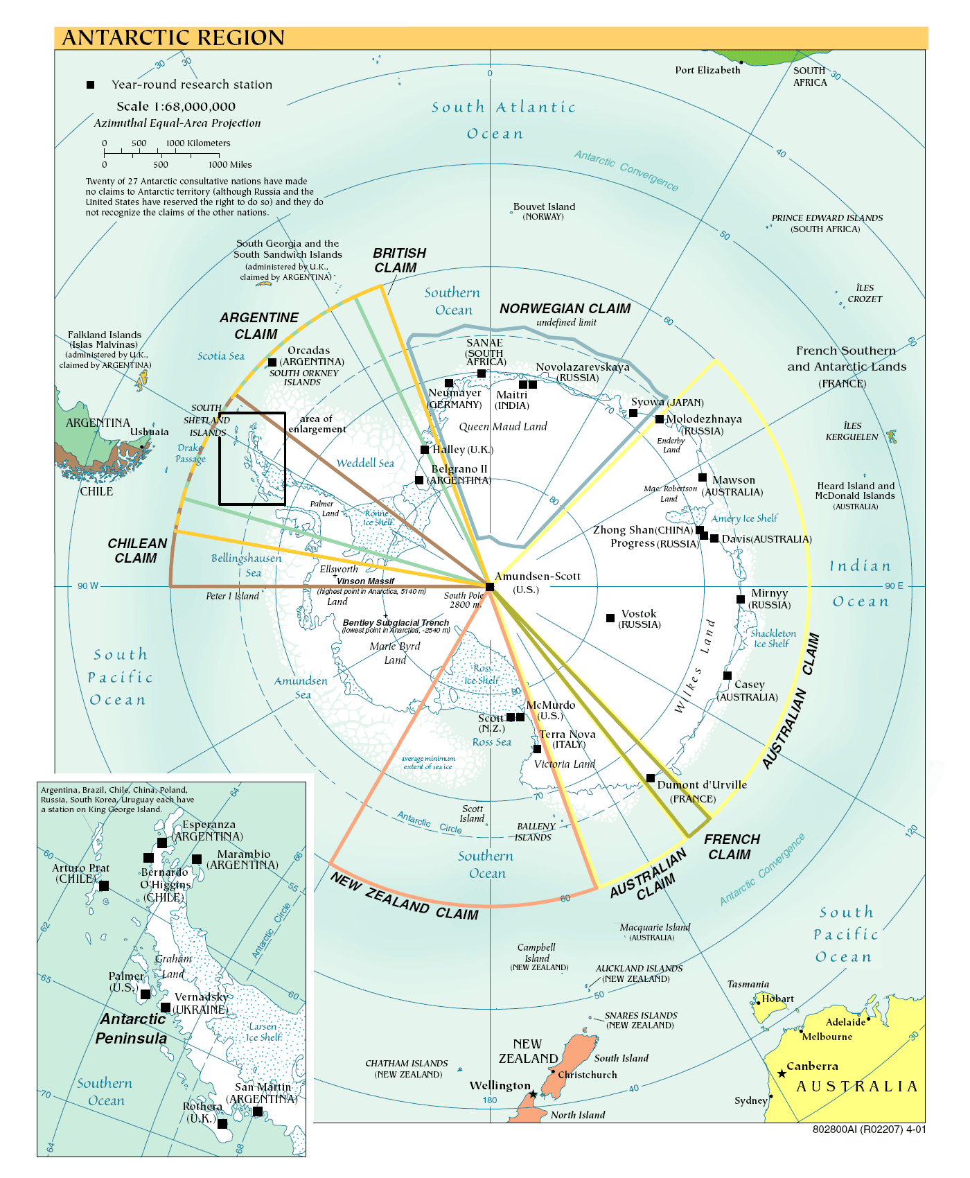 Political map of the Antarctic