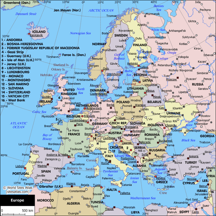 Map of cities in Europe