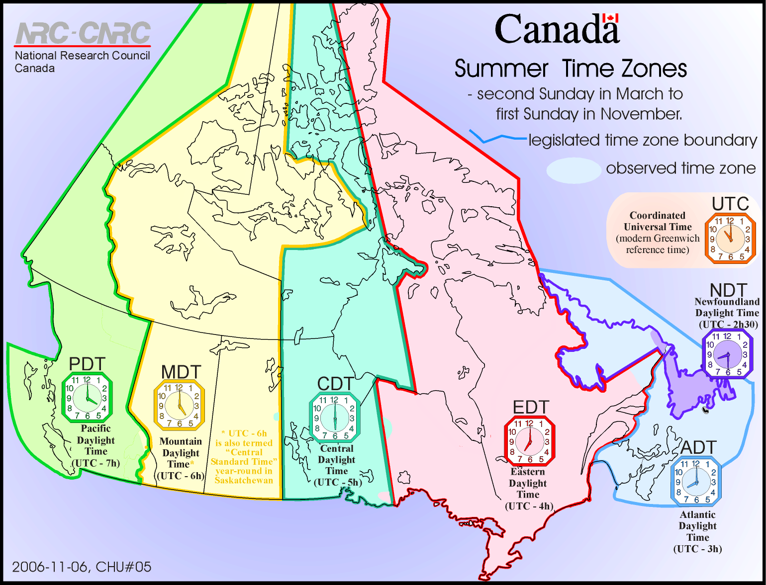 Map of time zones of Canada (summer time)