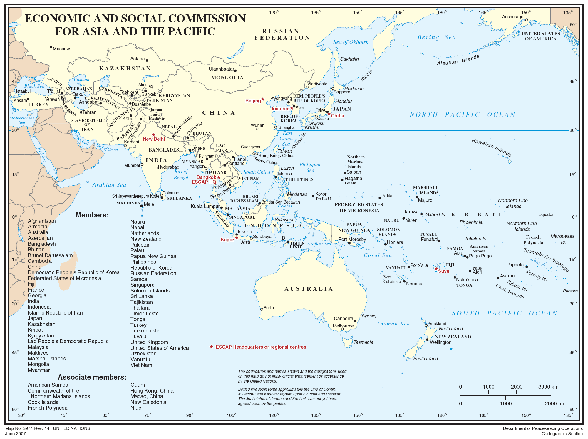 Map of states in Asia and Pacific Ocean region