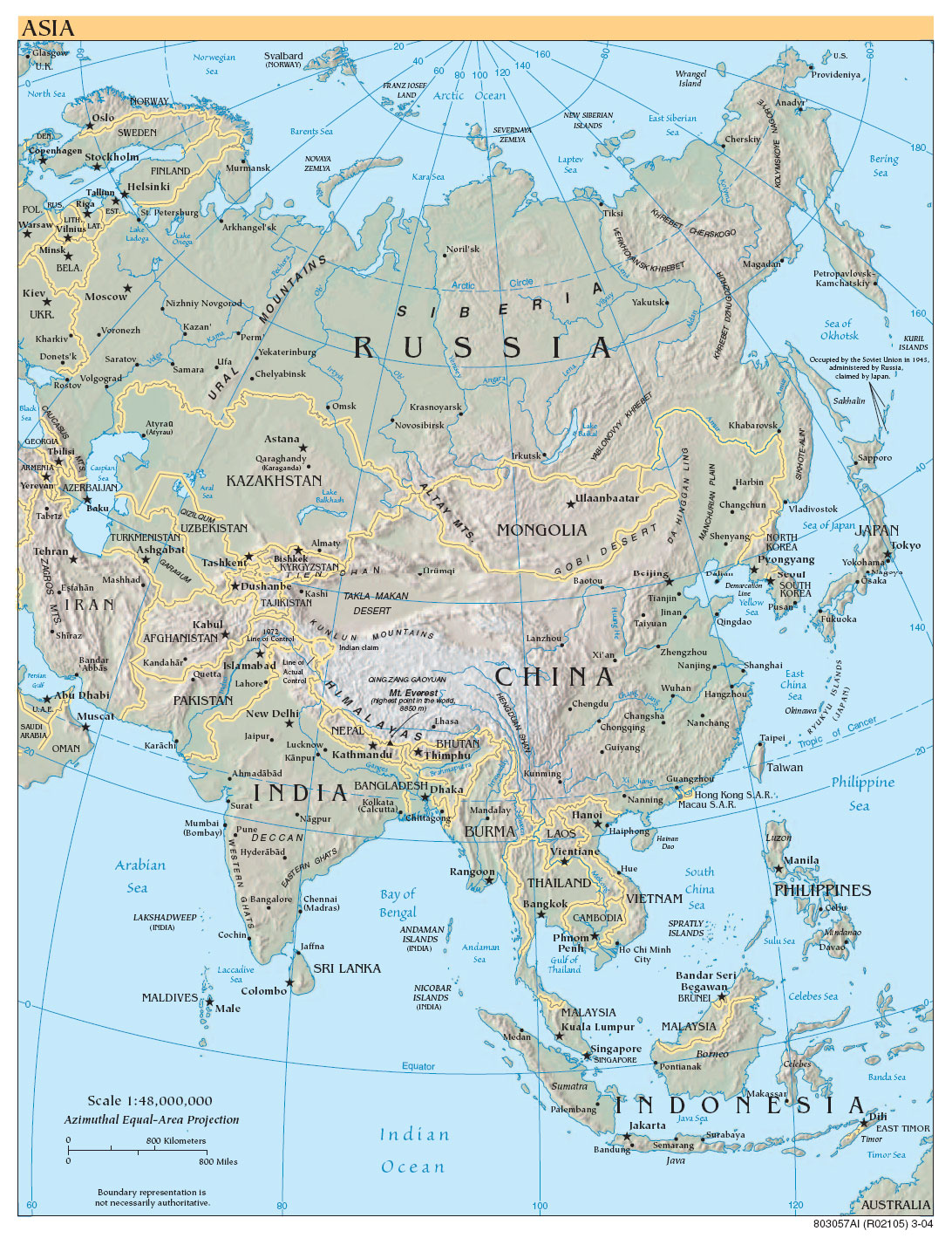 Geographic map of Asia