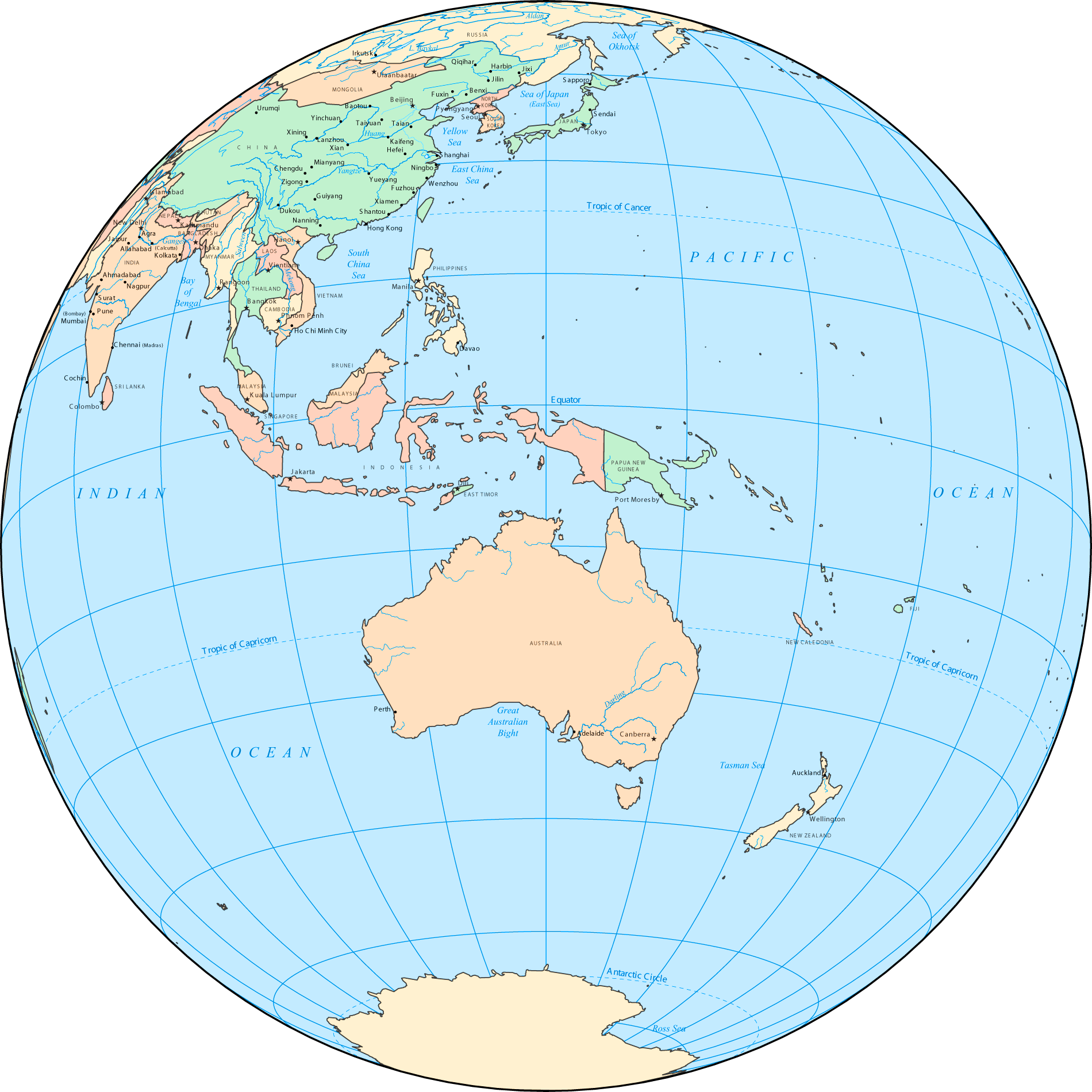 Australia and Oceania on the world map