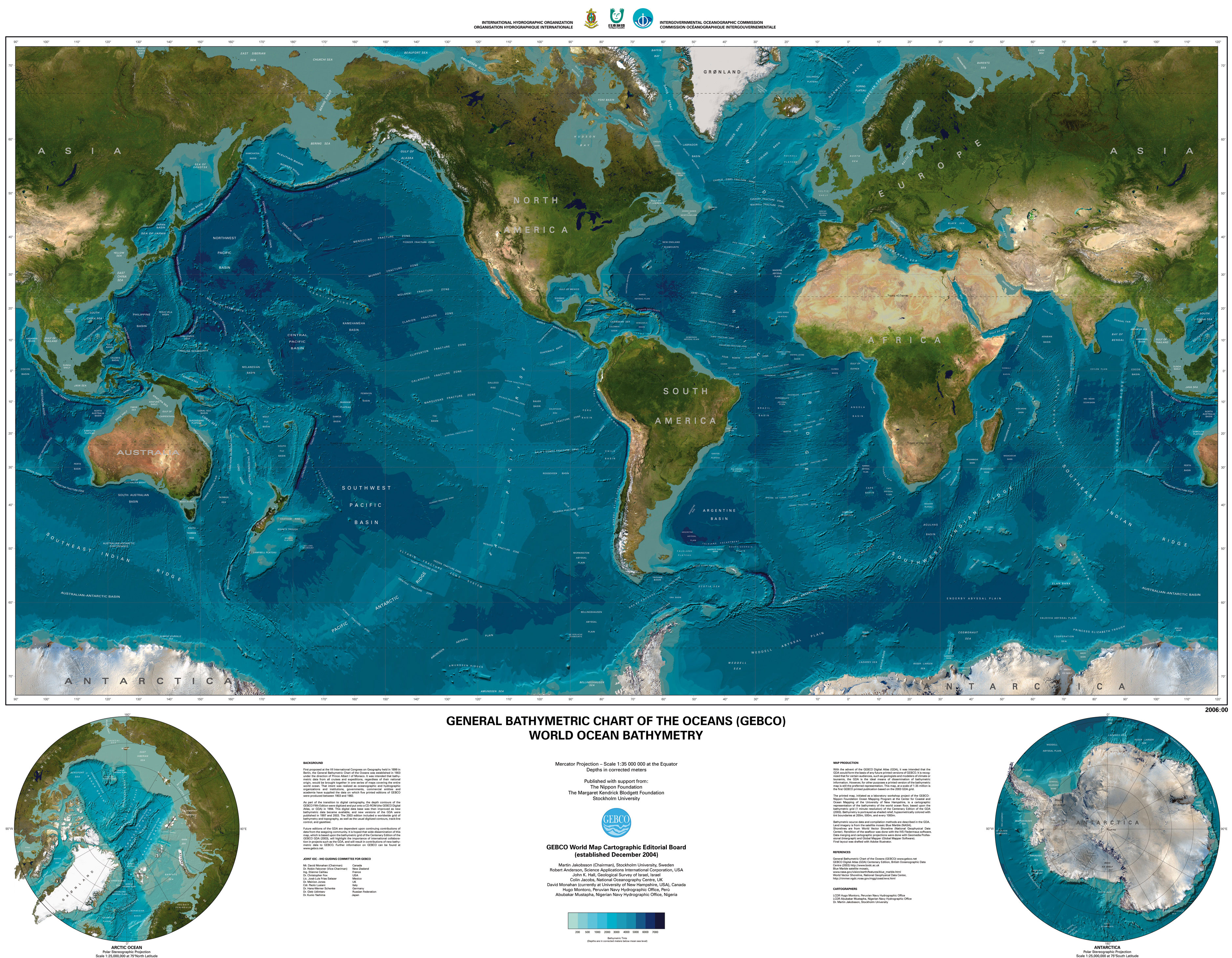 Map of topography of the oceans