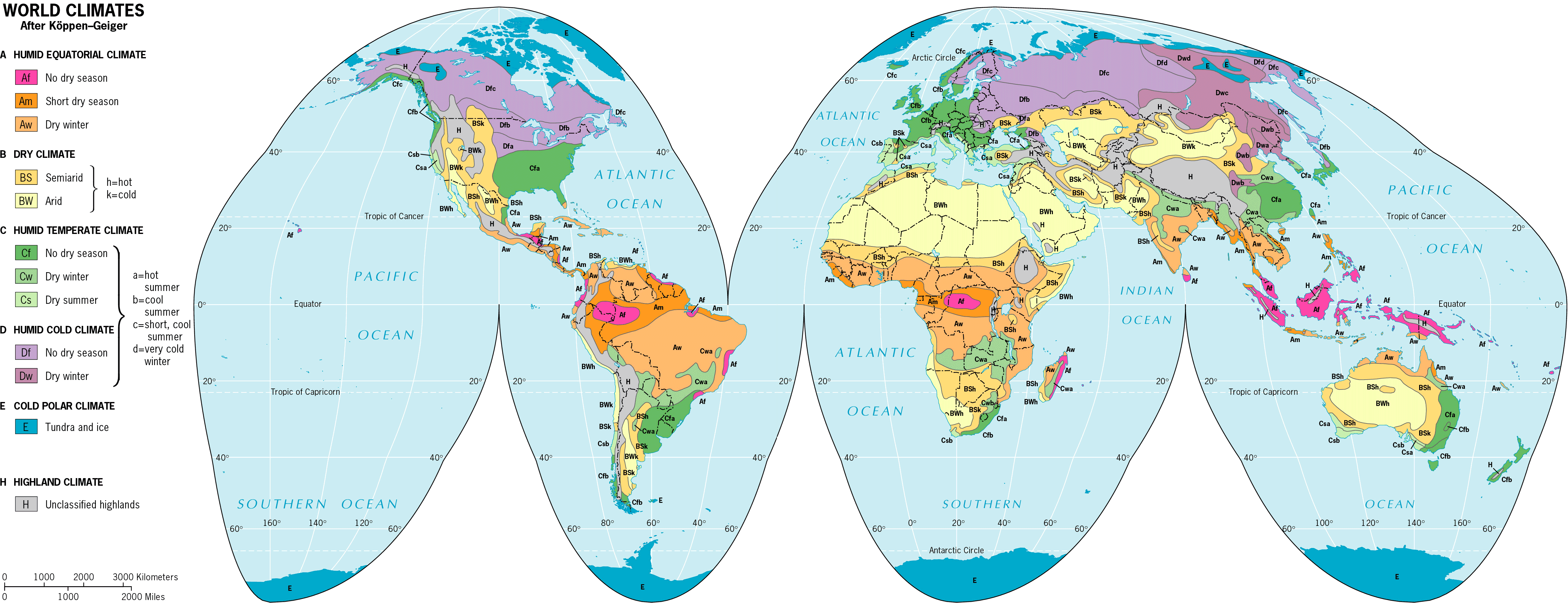 Climatological map of the world