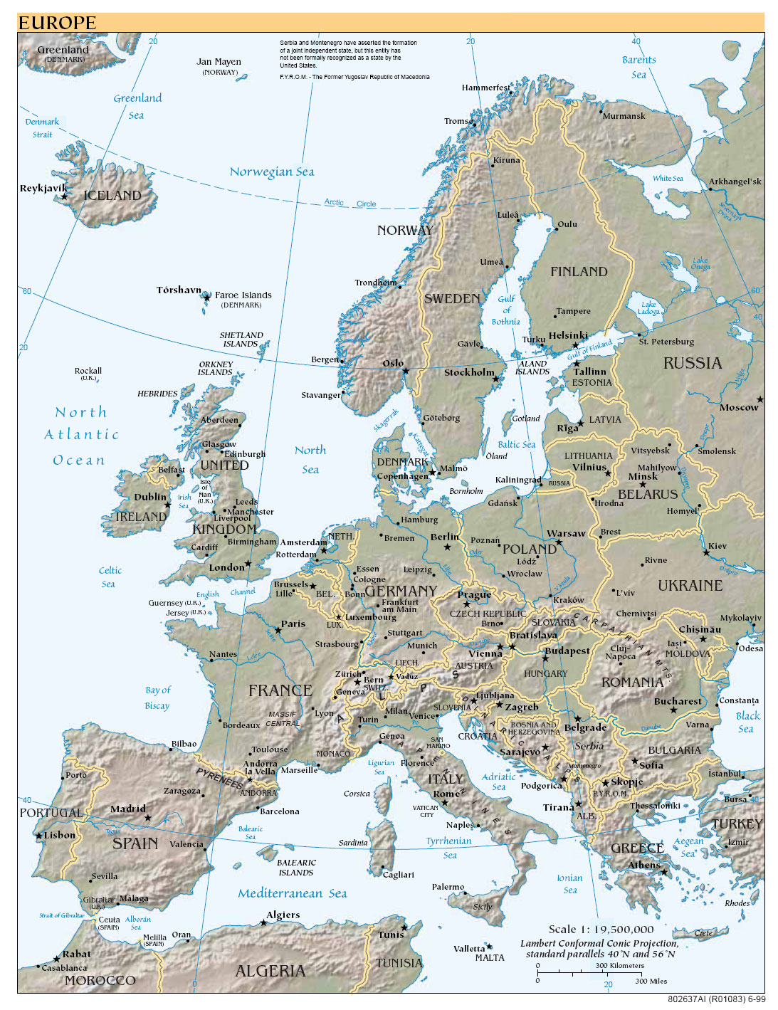 Geographic map of Europe