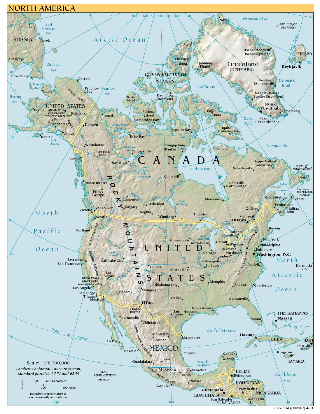 Geographic map of North America