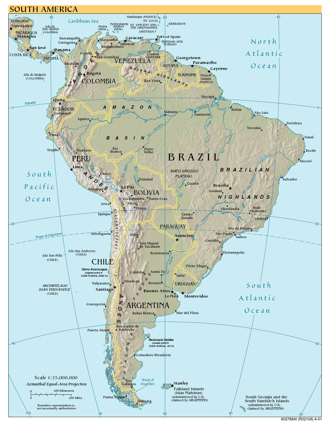 Geographic map of South America