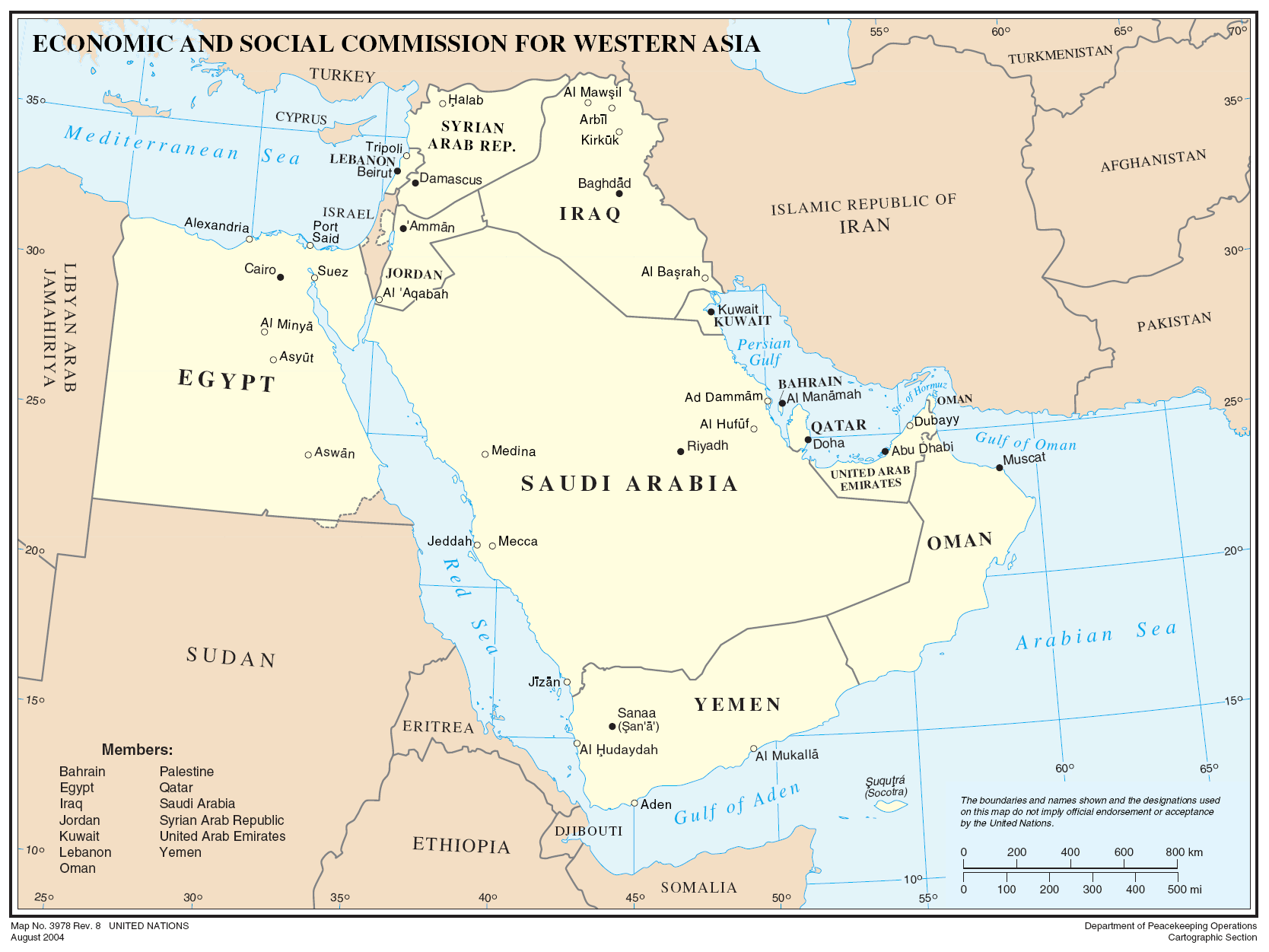 Map of states in Western Asia