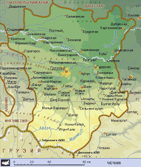 Map of Chechen Republic