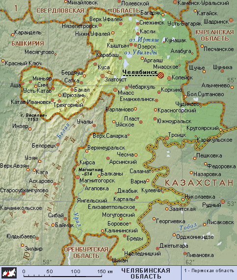 Map of Chelyabinsk Oblast