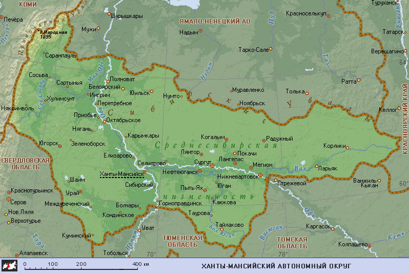 Map of Khanty-Mansi Autonomous Okrug