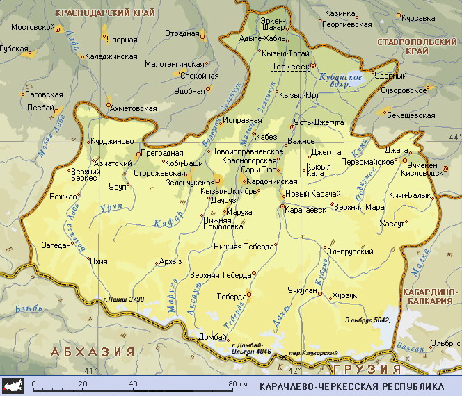 Map of Karachay-Cherkess Republic