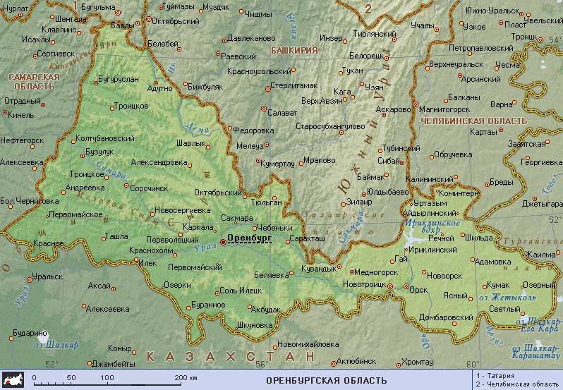 Map of Orenburg Oblast