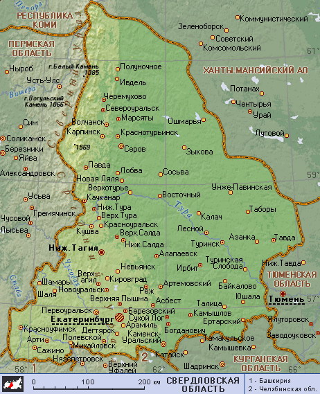 Map of Sverdlovsk Oblast
