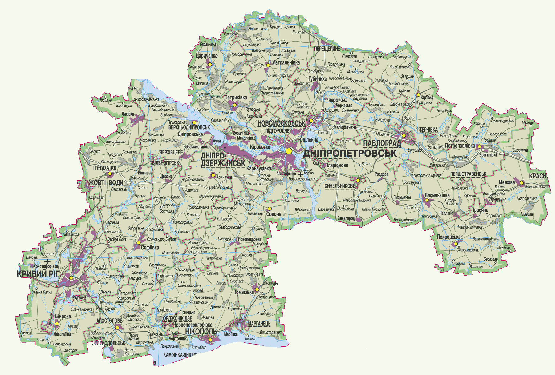 Map of Dnipropetrovsk Oblast