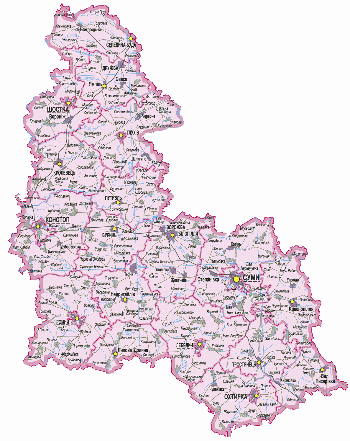 Map of Sumy Oblast