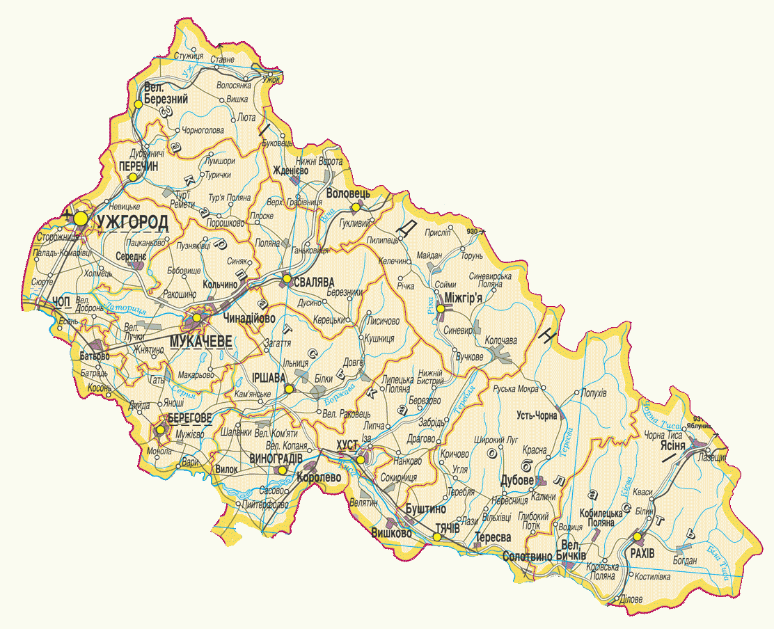 Map of Zakarpattia Oblast
