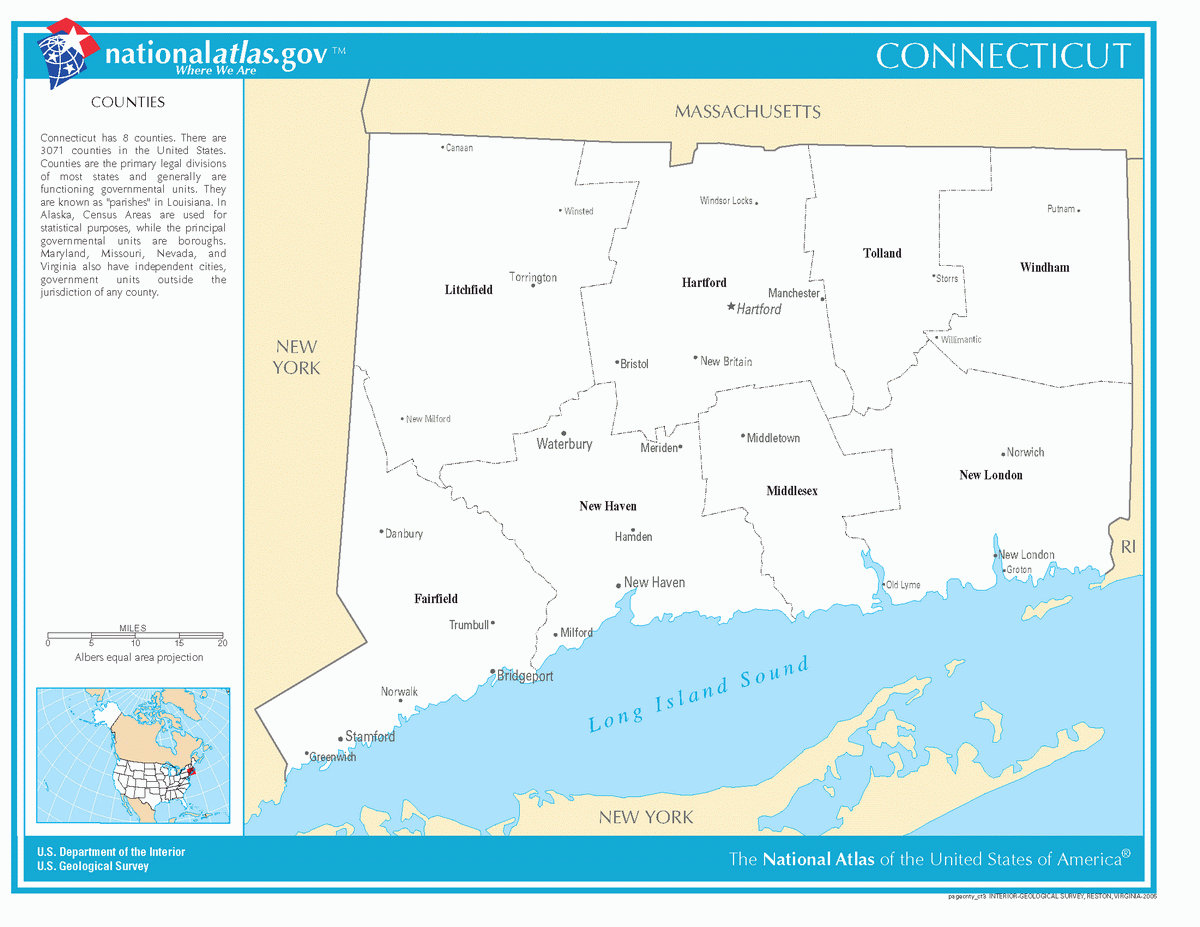 Map of counties of Connecticut