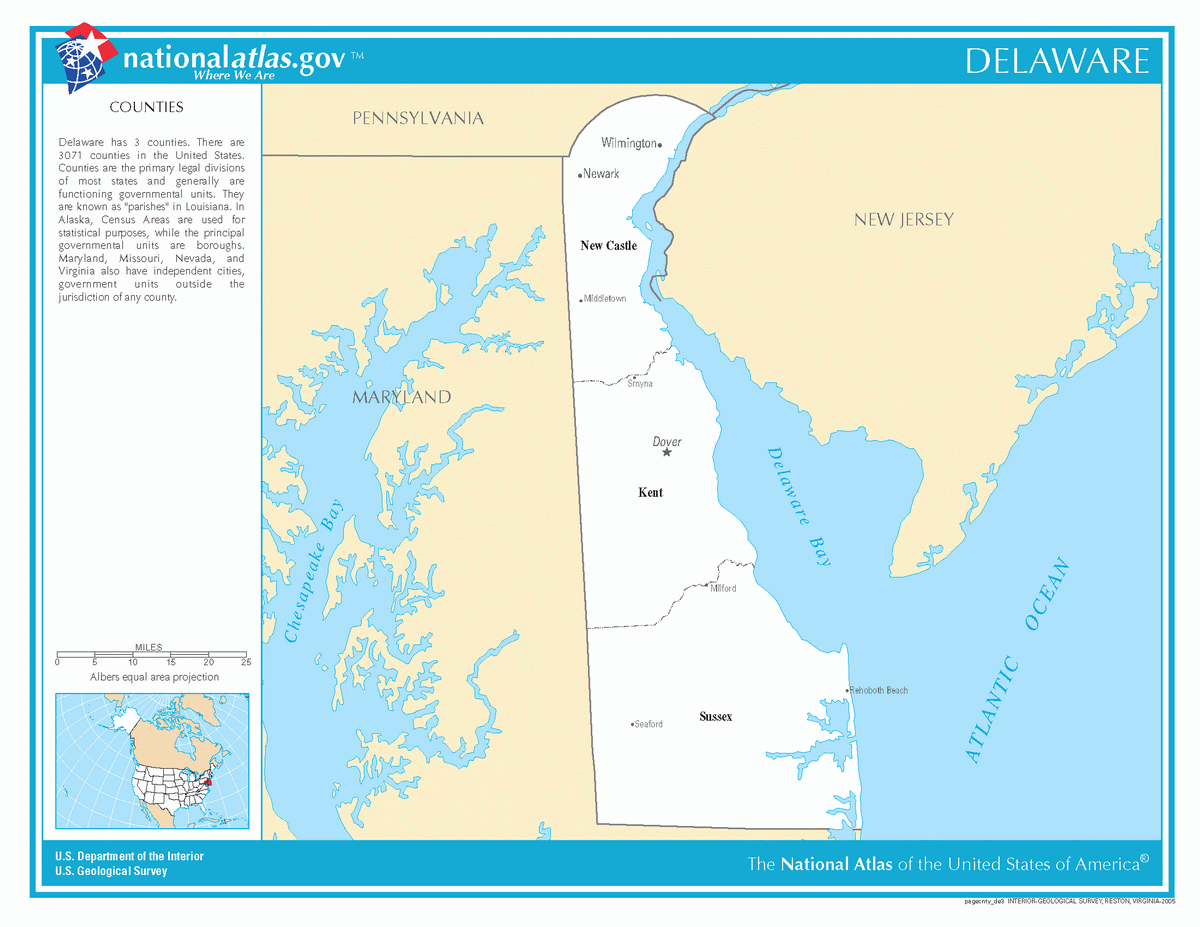 Map of counties of Delaware