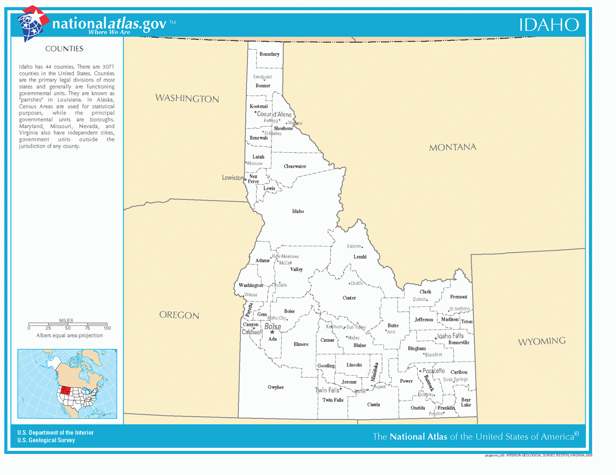 Map of counties of Idaho