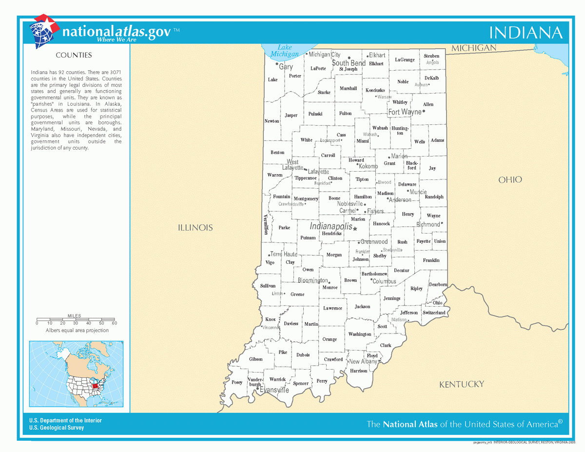 Map of counties of Indiana