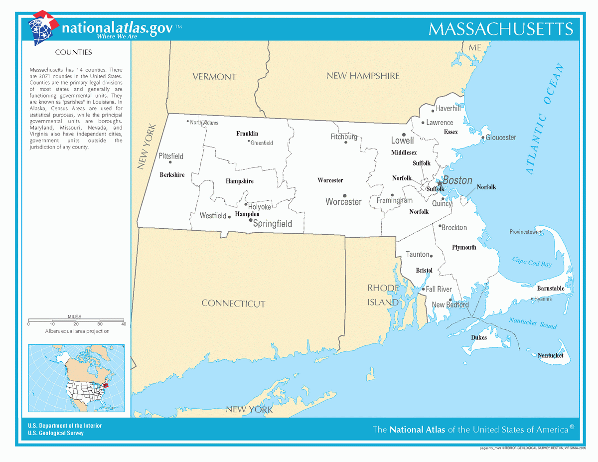 Map of counties of Massachusetts